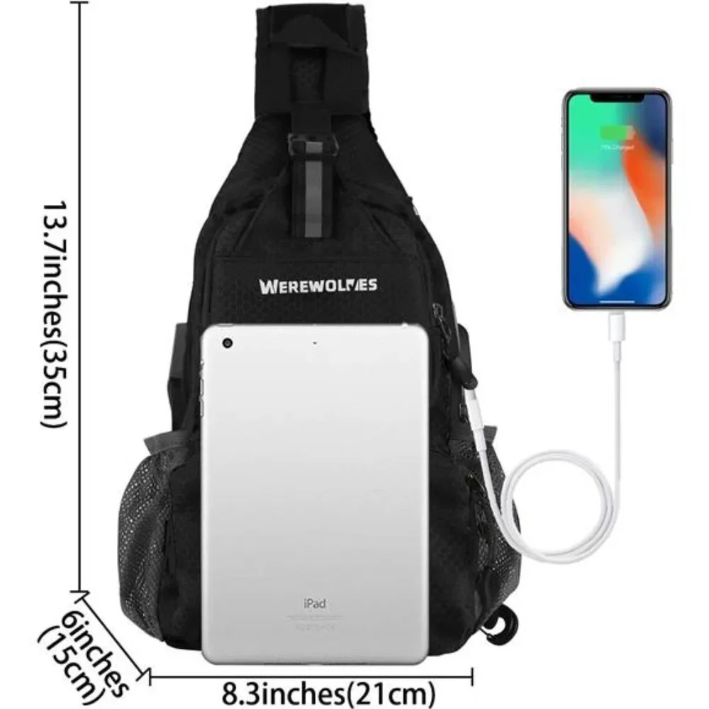 Foldable Waterproof Crossbody Backpack Shoulder Chest Bag Daypack, Black